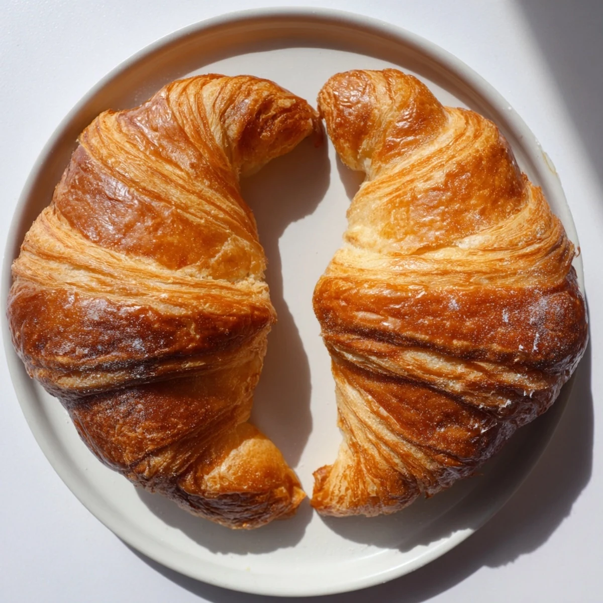Freshly baked homemade croissants arranged on a cooling rack with deep golden exterior