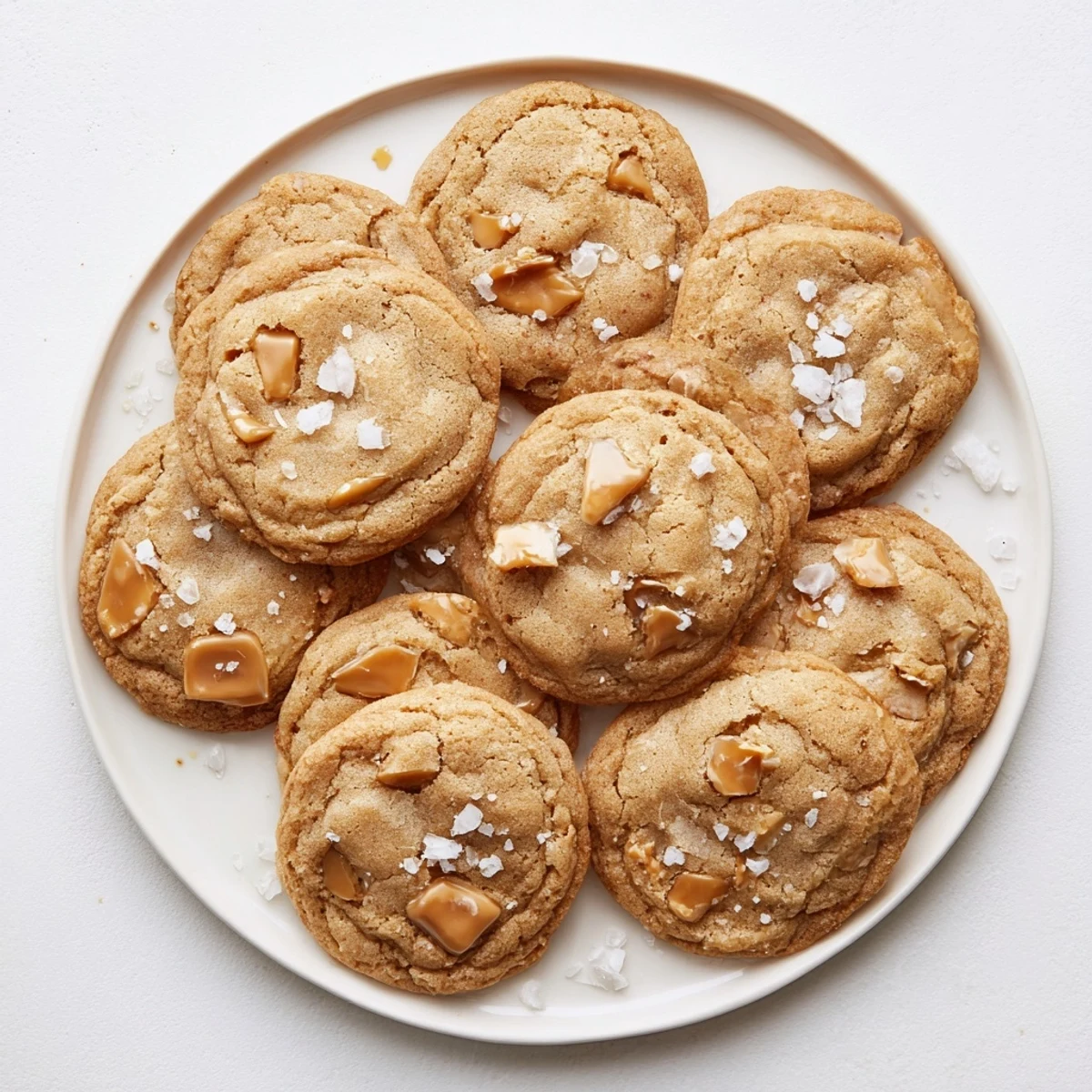 Chewy homemade sea salt caramel cookies fresh from the oven with gooey caramel centers