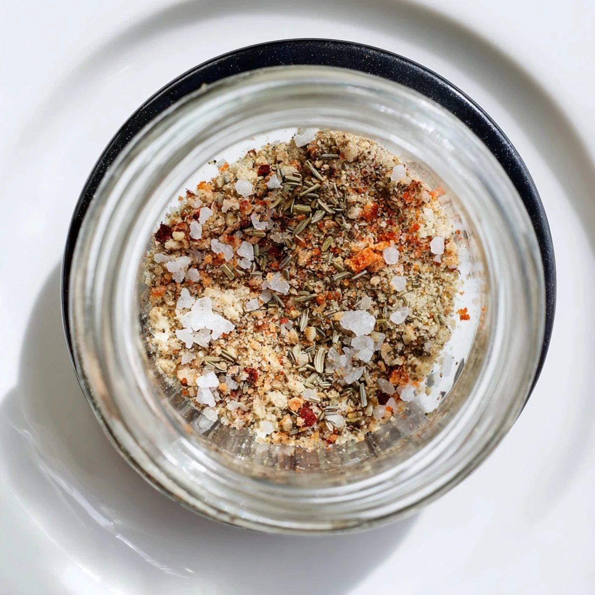 Close-up of Copycat Montreal Steak Seasoning blend in a rustic glass bowl with cracked peppercorns and aromatic spices