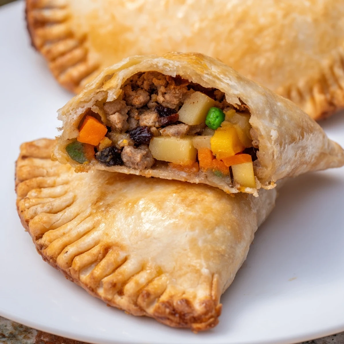 Crispy golden Filipino empanada stuffed pastry served warm with savory spiced meat filling