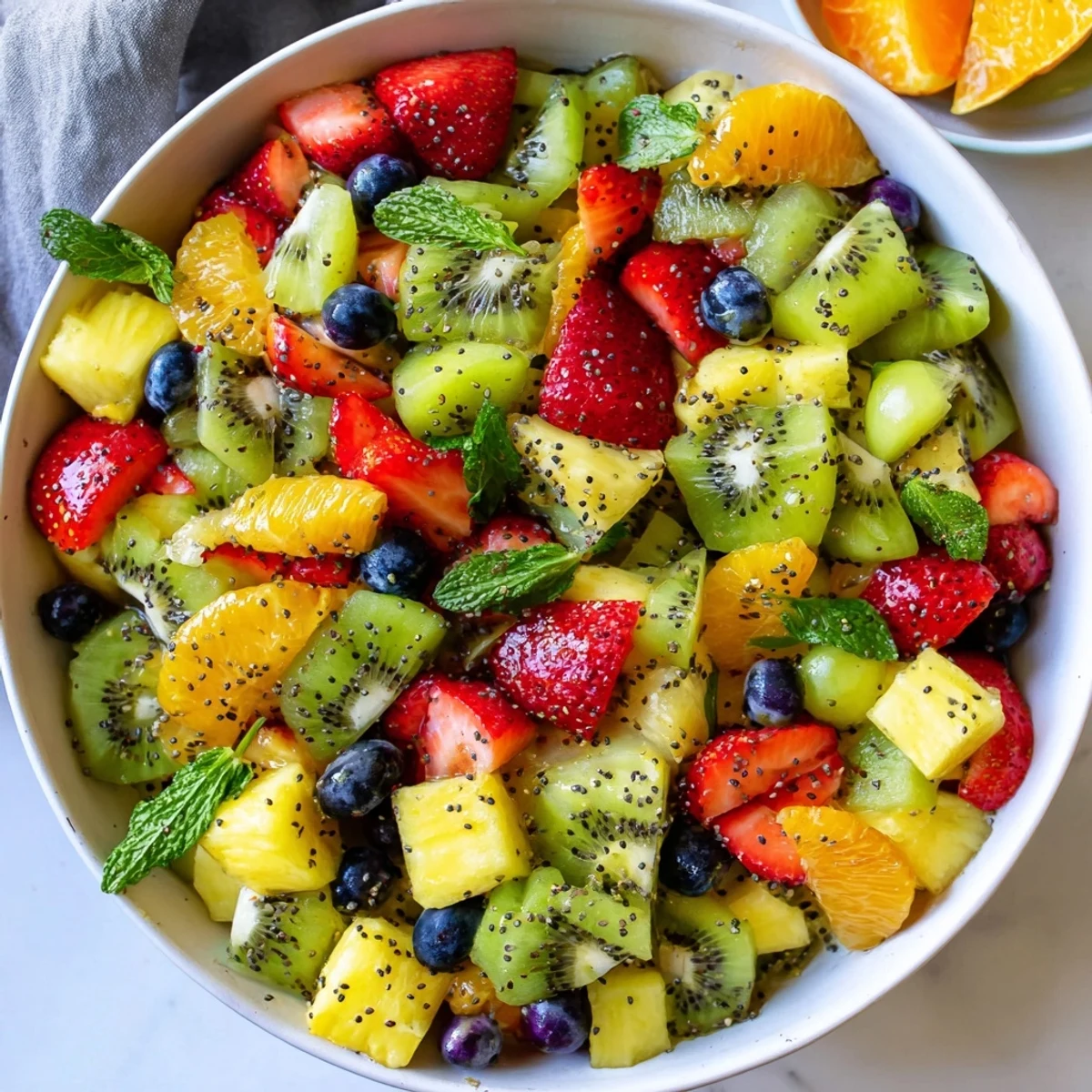Fresh spring fruit salad with honey lime dressing, perfect for festive Easter brunch gatherings