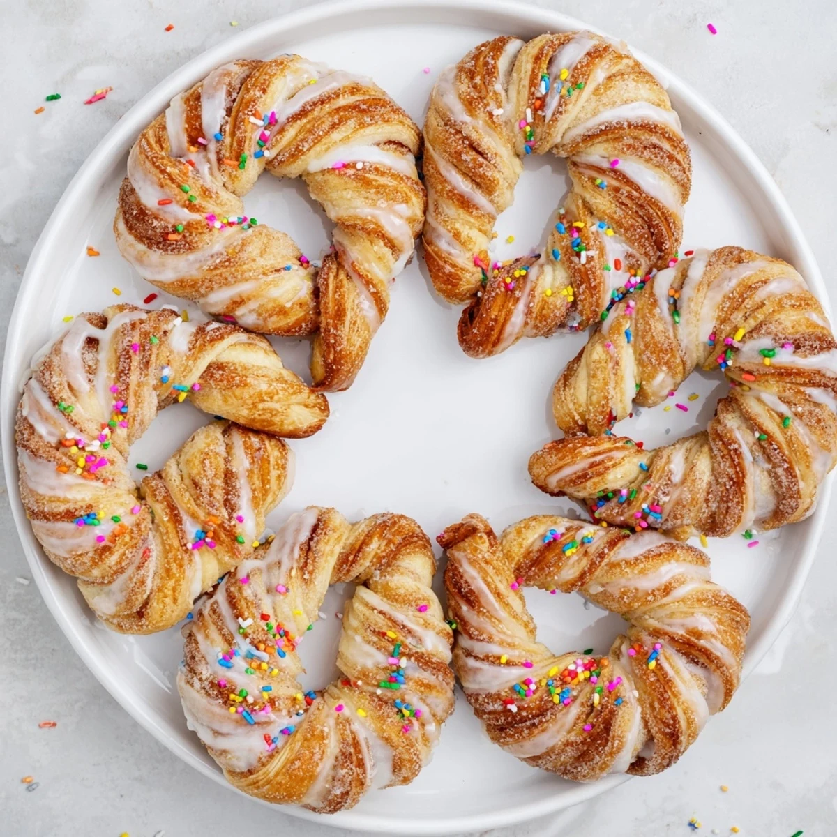 Warm glazed Easter Bunny Twists arranged on serving tray for spring holiday brunch or celebration