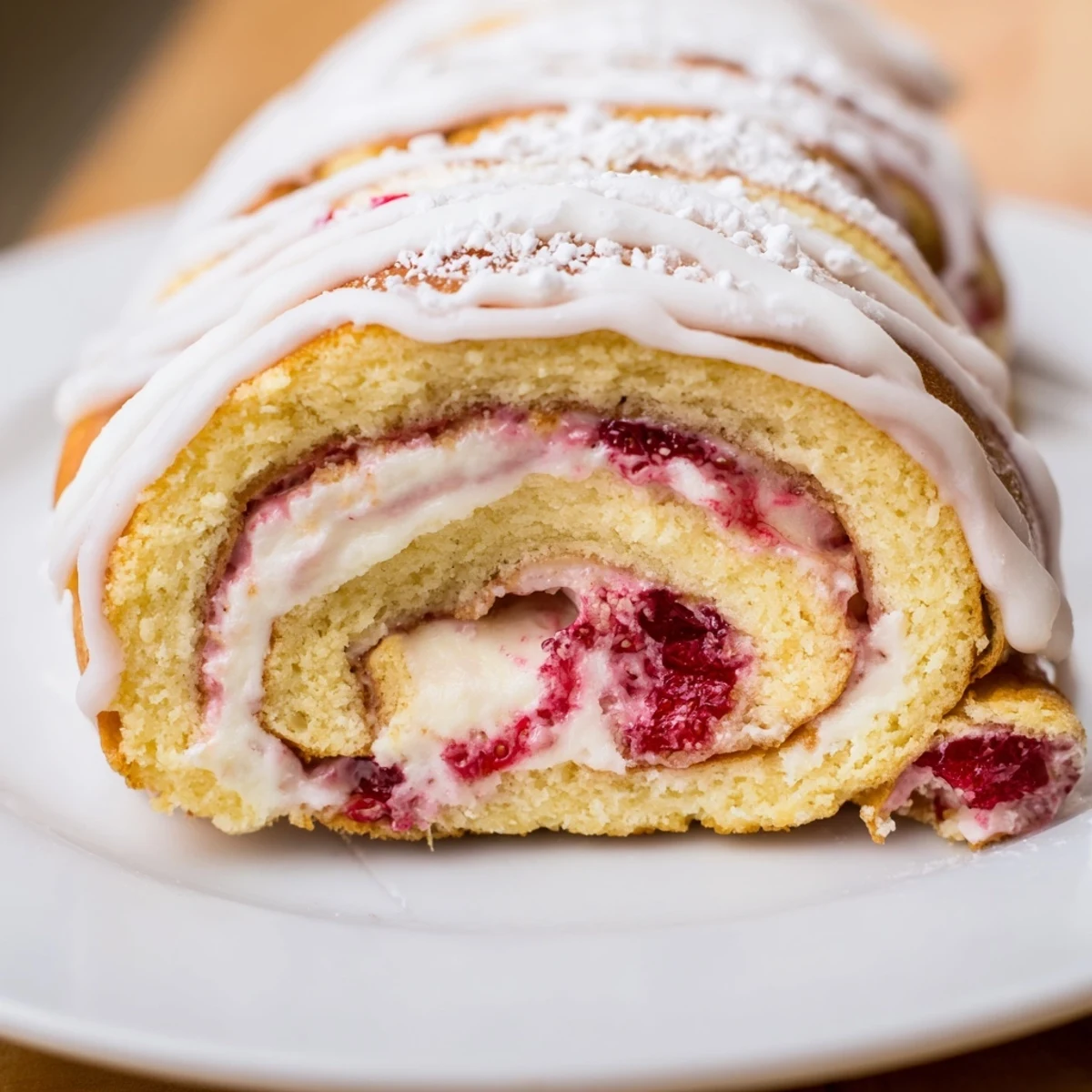 Soft, swirled Strawberry Shortcake Cheesecake Rolls with ruby red strawberries and creamy cheesecake filling