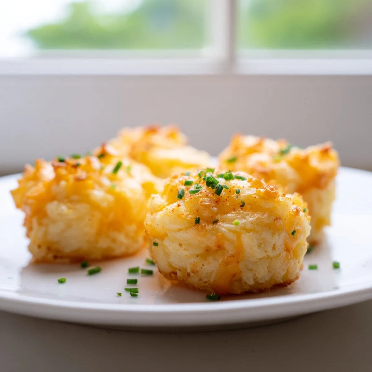 Golden Mashed Potato Cheese Puffs arranged on a baking sheet with crispy edges