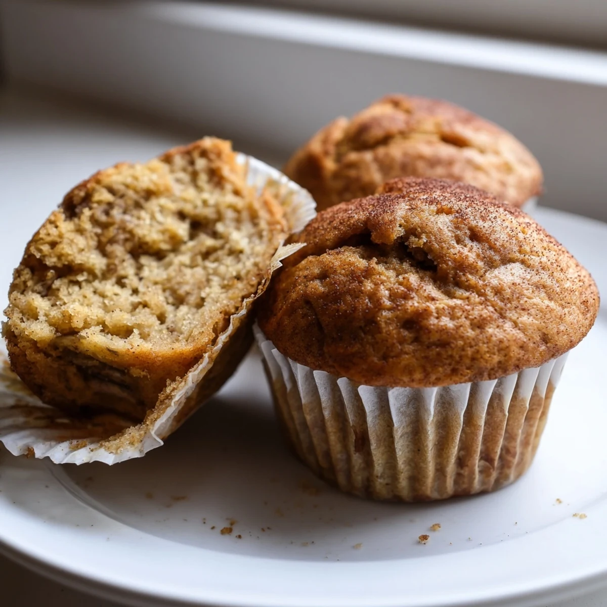 Soft banana muffins with golden tops cooling on a wire rack