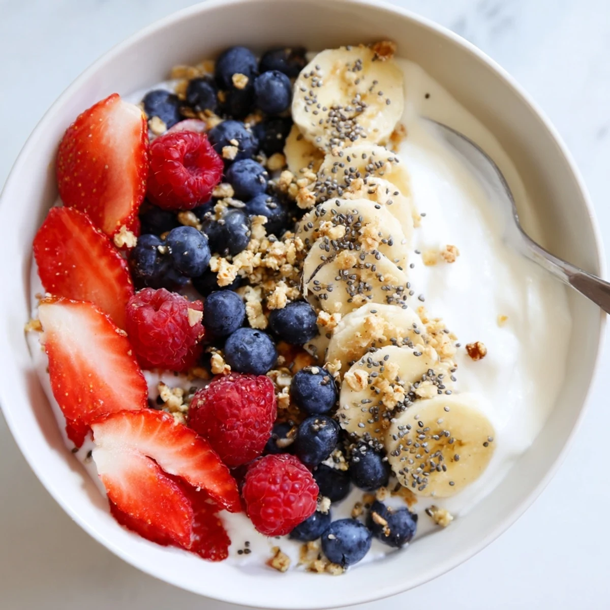 Cottage Cheese Breakfast Bowl ideal for quick mornings, chilled bowl, creamy texture, honey finish