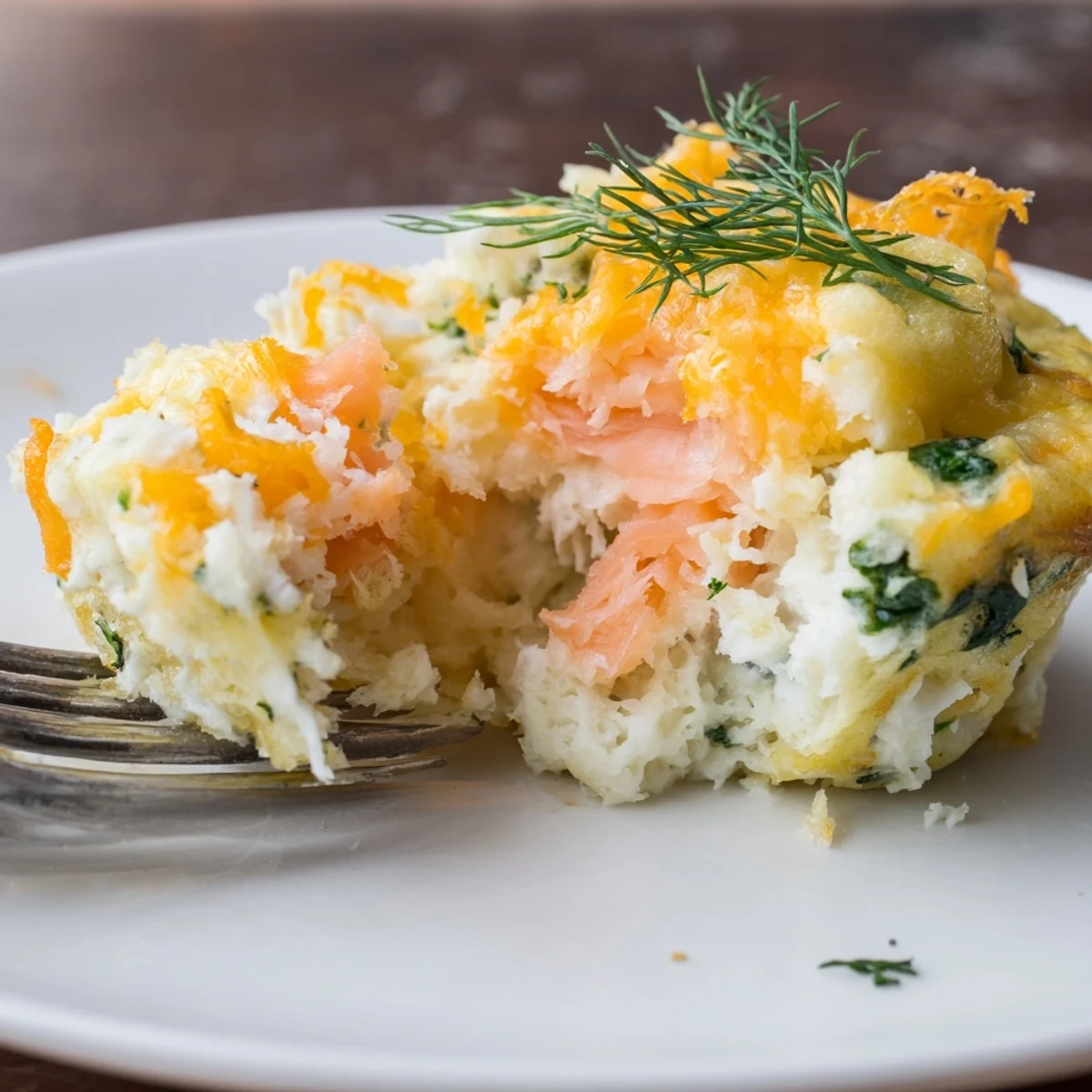 Warm Smoked Salmon Egg Muffins served with lemon wedge and peppery arugula