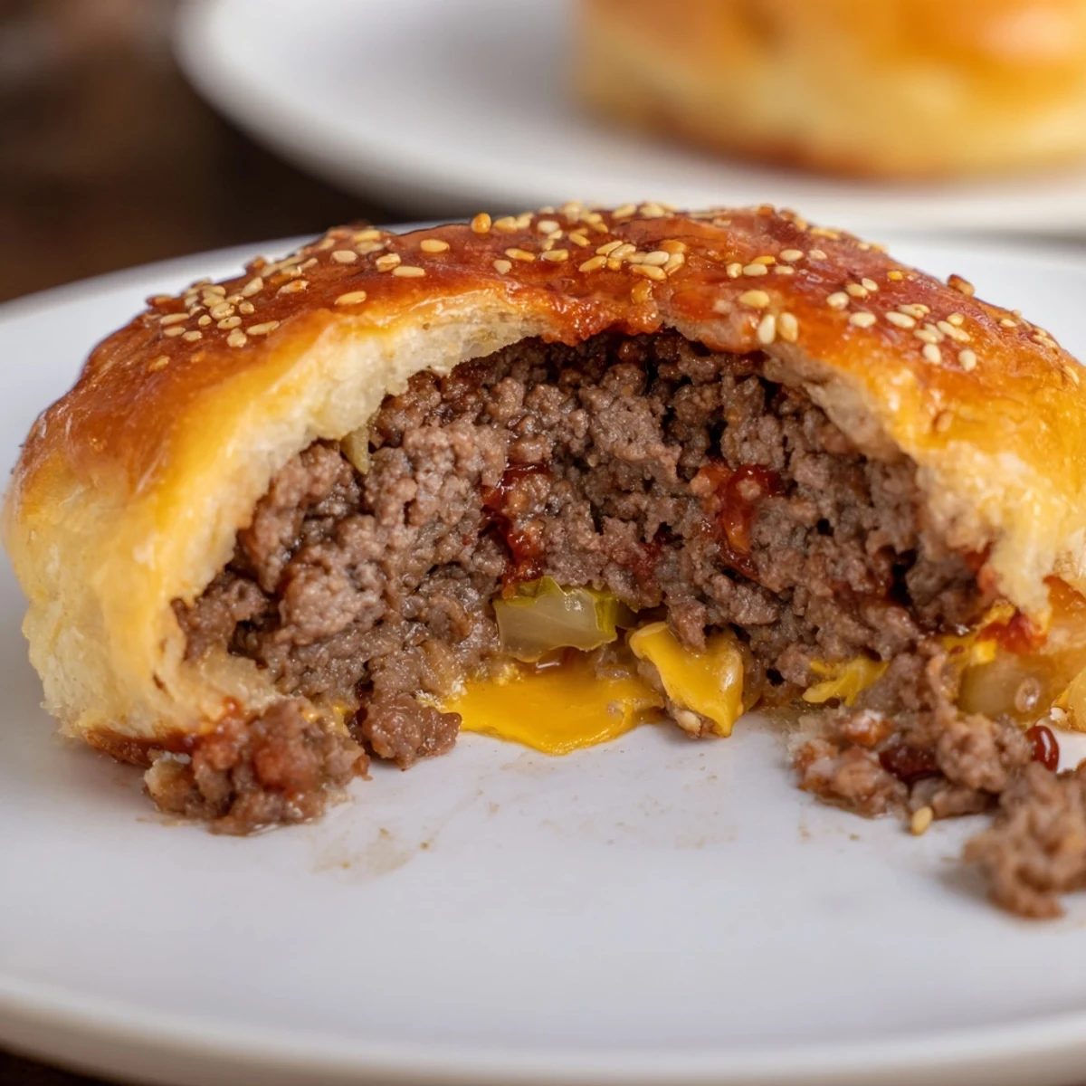 Warm Cheesy Cheeseburger Bombs served with ketchup and mustard for dipping.