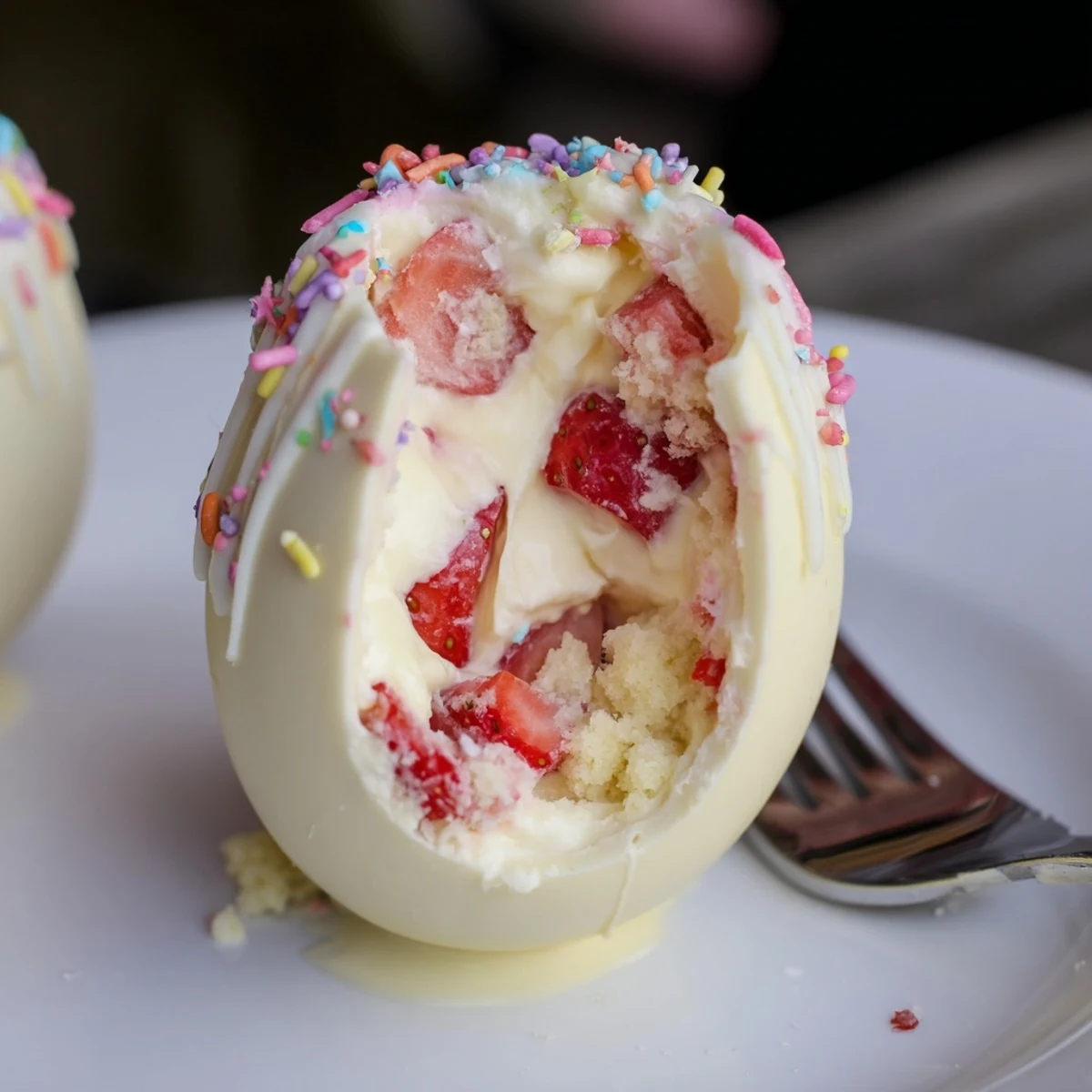 Serve Strawberry Shortcake Easter Egg Bombs chilled with sparkling rosé, festive bite