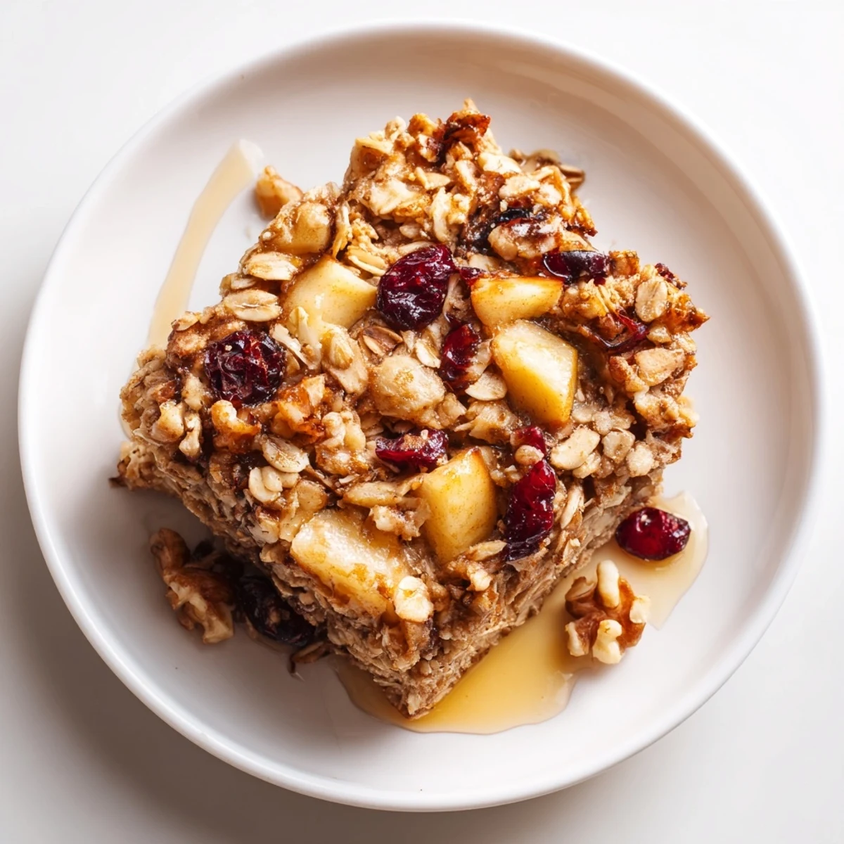 Delicious Apple Cinnamon Oatmeal Bake Recipe For Mornings steaming, golden, topped with chopped walnuts