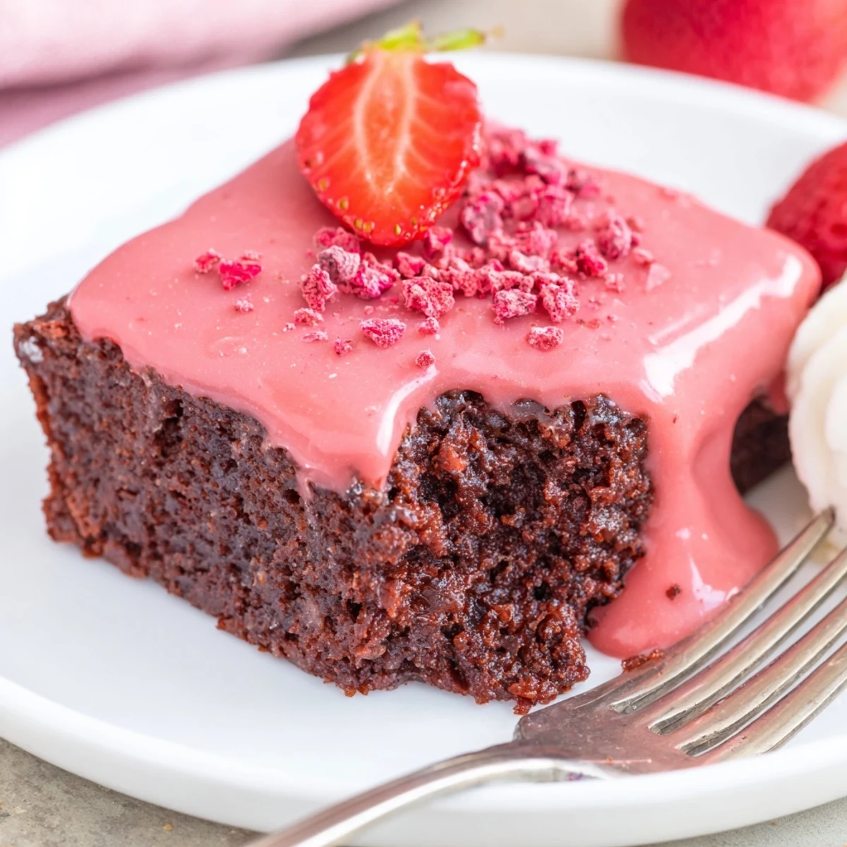 Strawberry Brownies Recipe: fudgy squares glazed with strawberry, perfect for spring gatherings