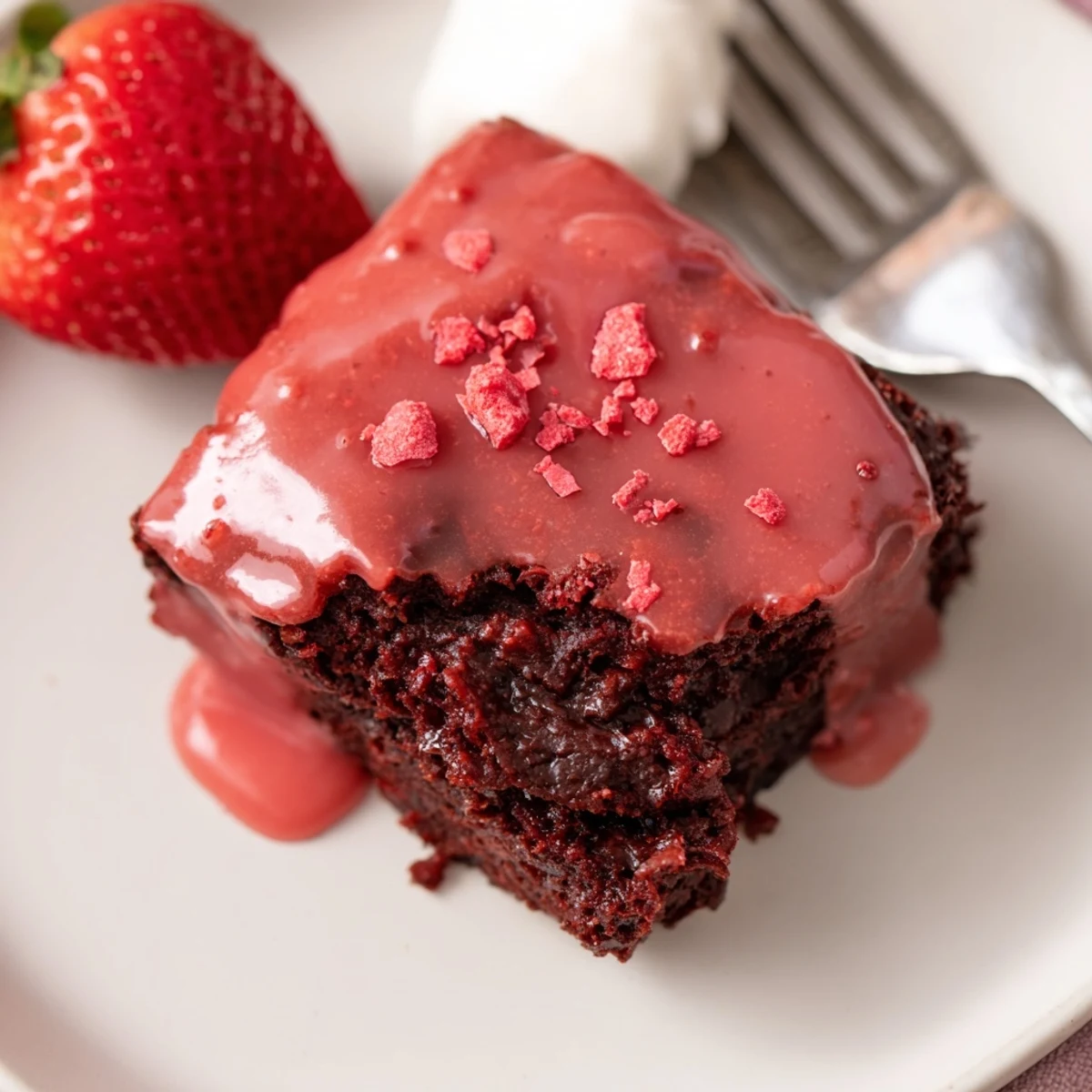 Individual Strawberry Brownies Recipe served with whipped cream and fresh strawberries