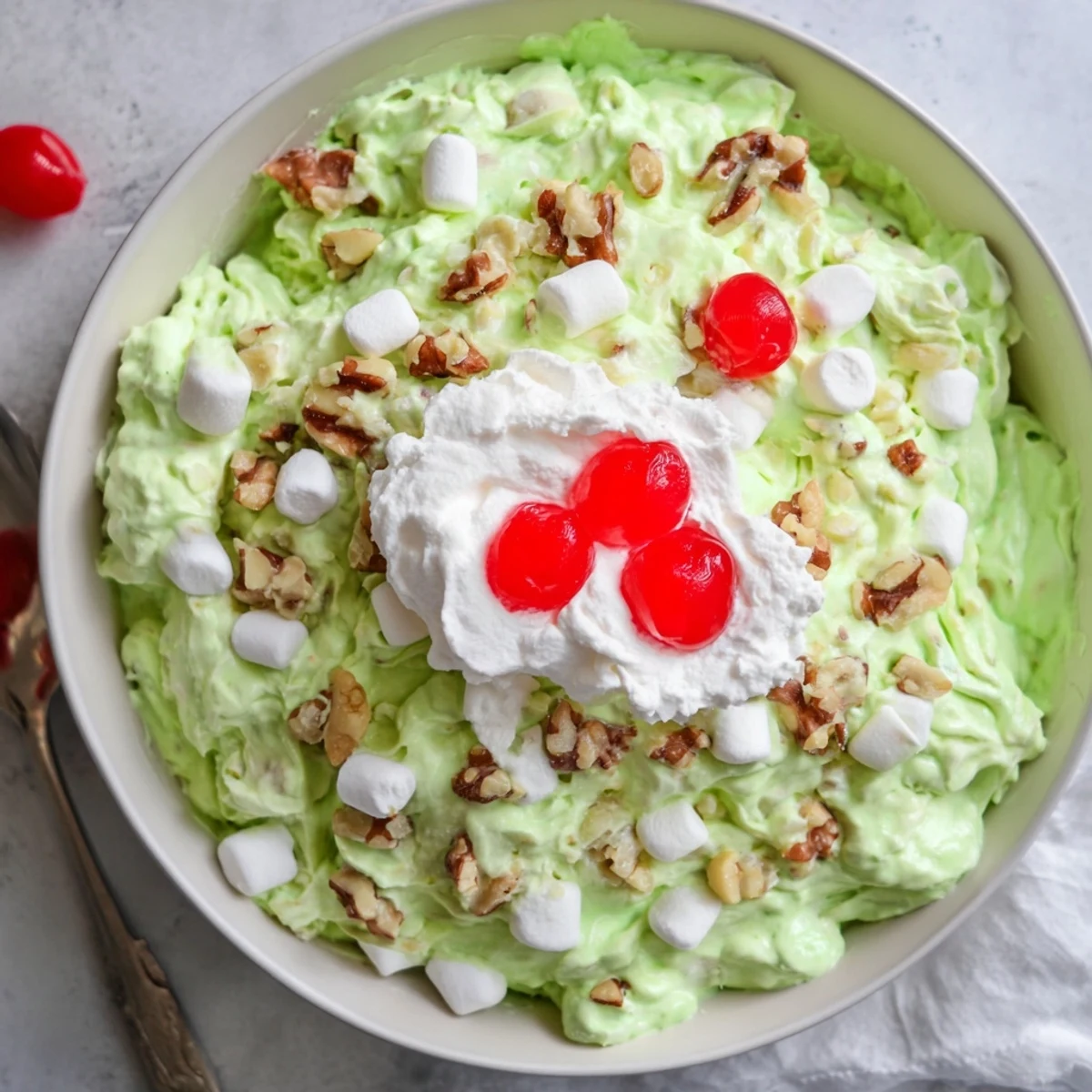 Vintage Watergate Salad recipe featuring creamy pistachio pudding mixed with crushed pineapple and fluffy whipped topping