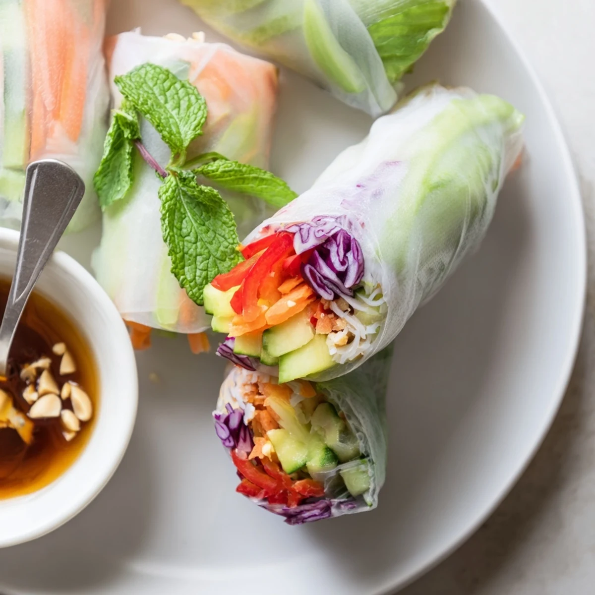Gluten Free Vegetable Spring Rolls piled on a platter, colorful and crunchy