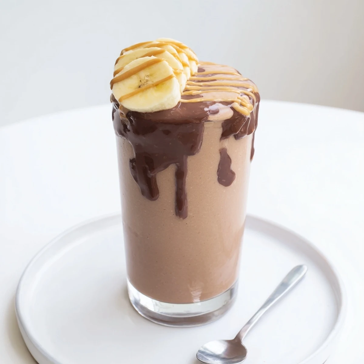 Creamy Chocolate Peanut Butter Banana breakfast smoothie, silky texture, ideal on-the-go.