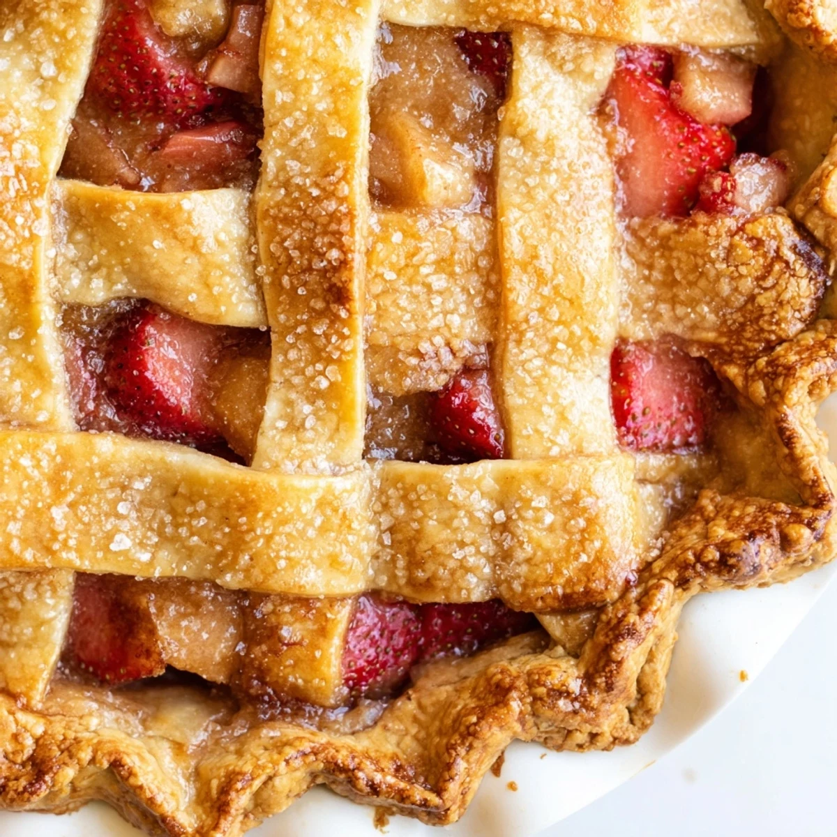 Golden, bubbling Gluten Free Strawberry Rhubarb Pie cooling on wire rack