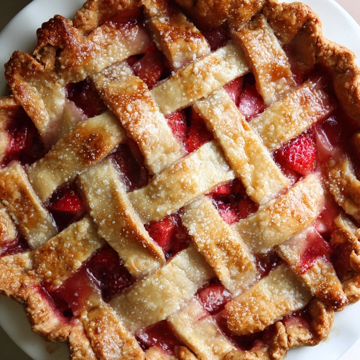 Hand-crimped buttery crust framing a vibrant Gluten Free Strawberry Rhubarb Pie wedge