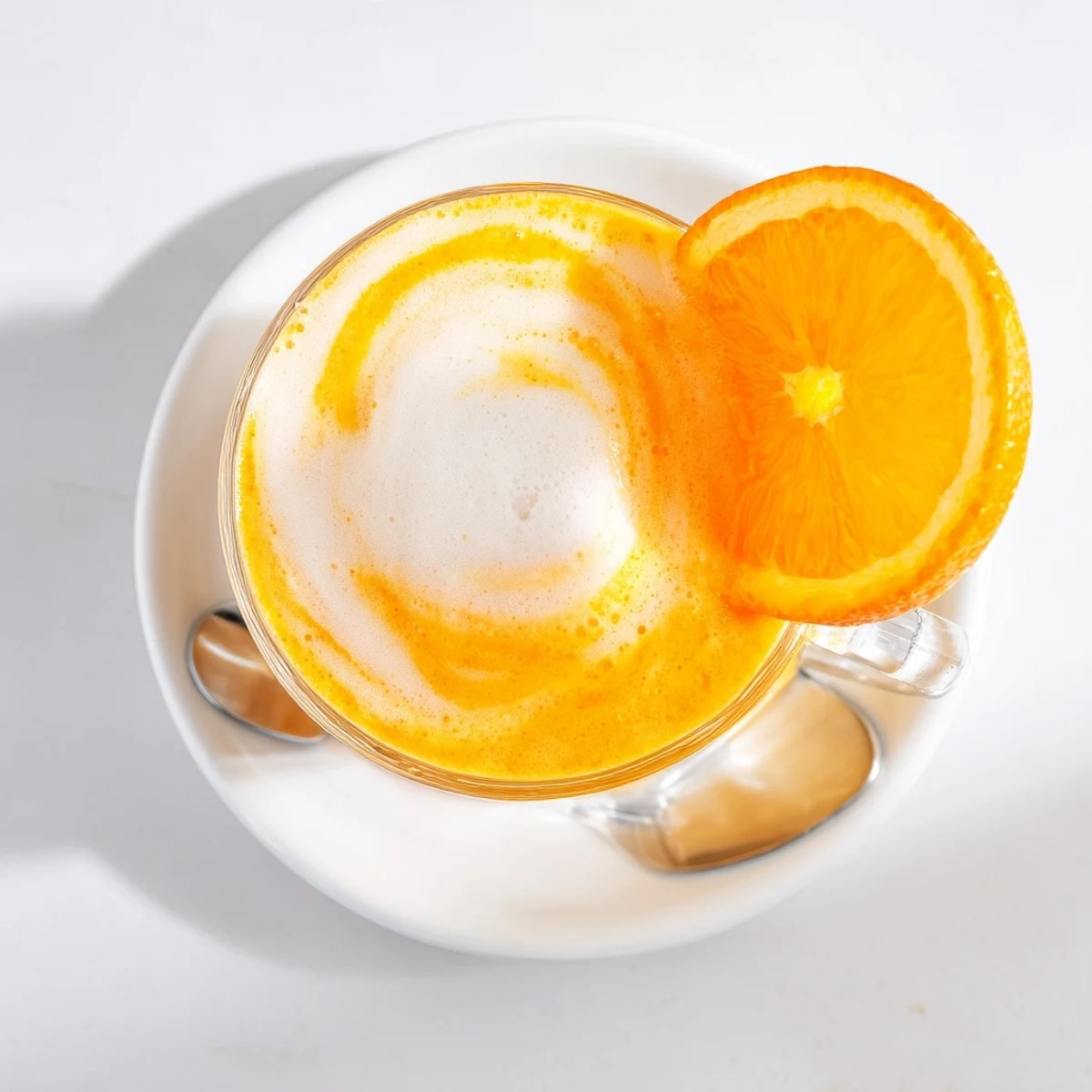 Tall glass of Sun Kissed Frozen Orange Cream Slush topped with fresh orange wedge