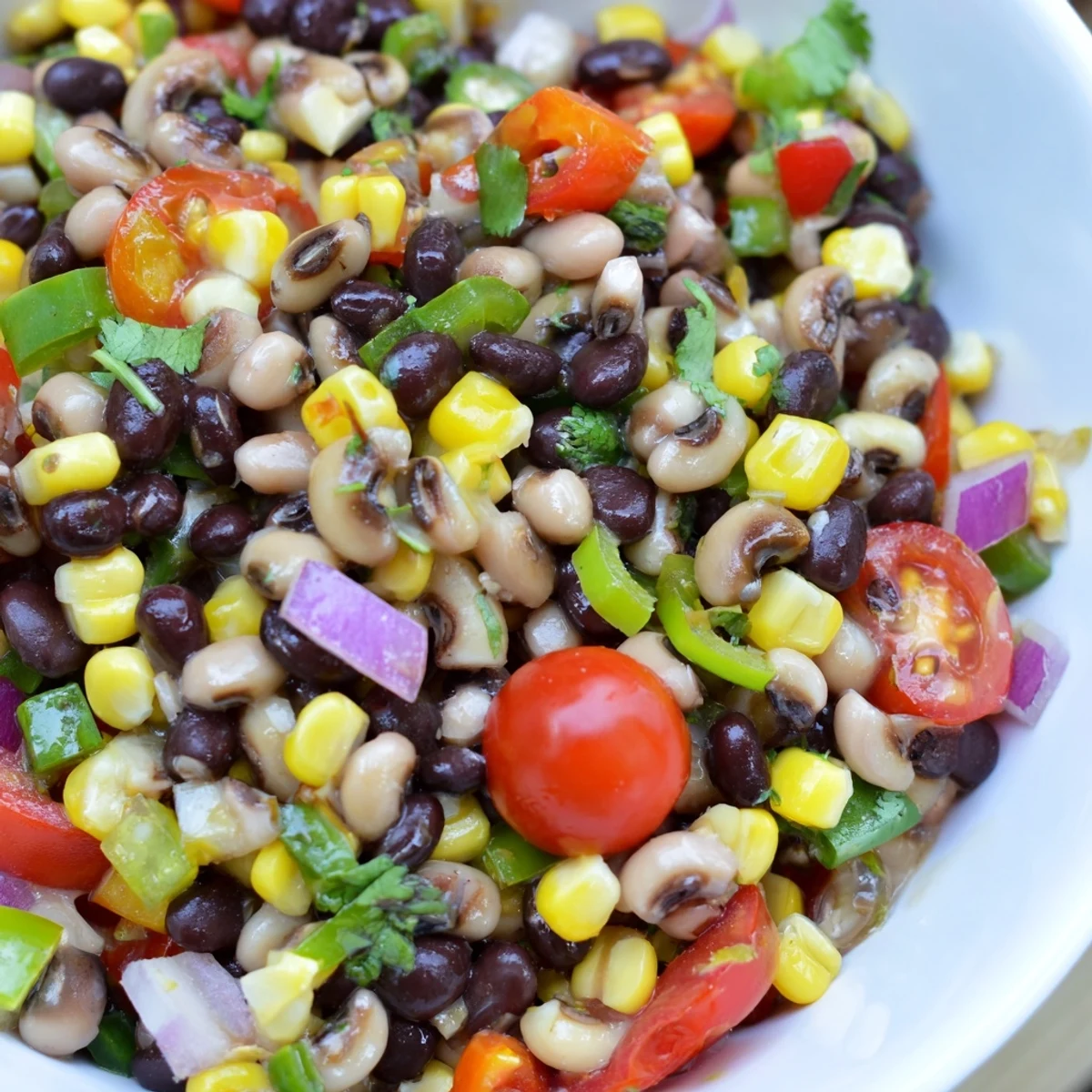 Colorful Cowboy Caviar Recipe bursting with fresh peppers, beans, and zesty lime dressing