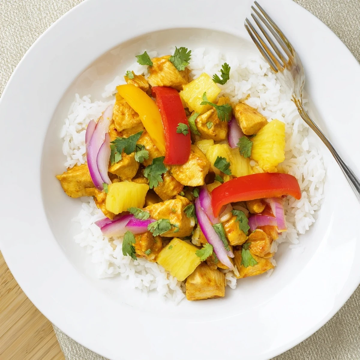 Golden tropical dinner delight with juicy chicken pineapple and coconut lime sauce